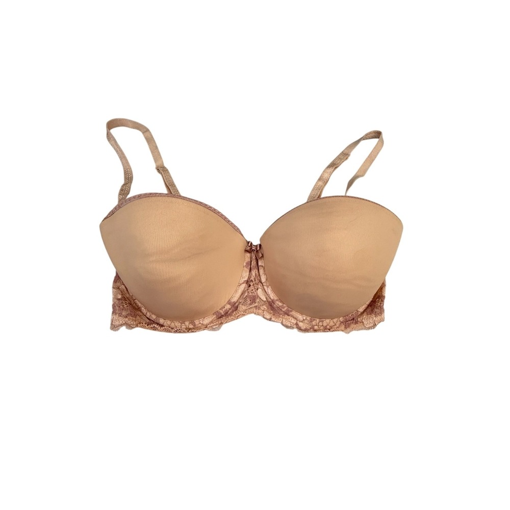 Adore‎ Me Balconette Bra Women 32D Beige Lace Underwire Adjustable Straps